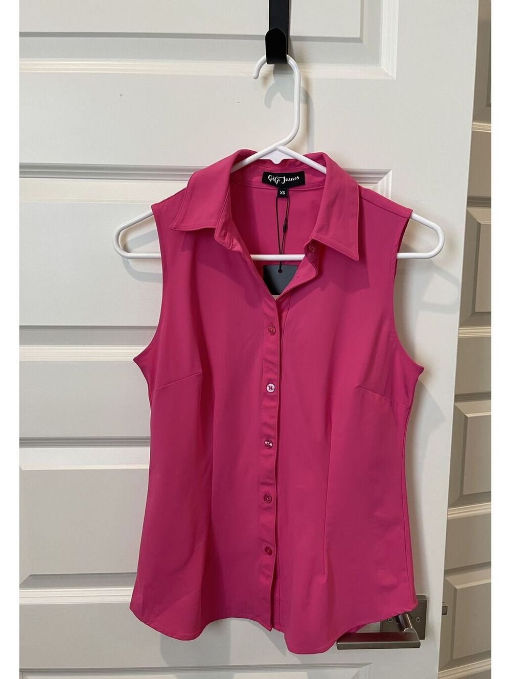 Gigi James Sleeveless Button-Up Blouse in Hot Pink, Size XS - NWT
